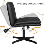 PUKAMI Criss Cross Legged Office Chair,Armless Office Desk Chair No Wheels,PU Leather Modern Swivel Vanity,Height Adjustable Wide Seat Mid Back Computer Task Chair for Home Office