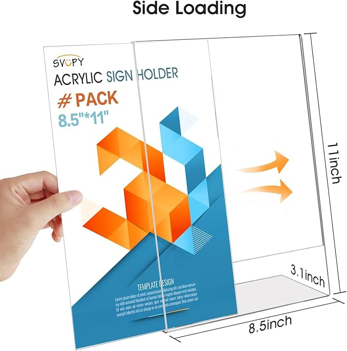 SVOPY Acrylic Sign Stand Holders - 8.5 x 11 Clear Plastic Table Paper Display Stand, Suit for Displaying Posters, Picture, Flyers, Menu - 10 Pack
