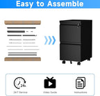 HOMOFFICE 2 Drawer File Cabinet with Lock, Metal Mobile Filing Cabinet on Wheels, Compact Desk Side Storage Cabinet for Home Office, Letter/Legal/A4 File Organizer with Anti-Tip Wheel (Black)