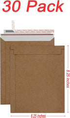 Bonfasvo Rigid Mailers 30 Pack 6.25 x 8.25 inches Brown Self Seal Stay Flat Bulk Cardboard Kraft No Bend Mailers Peel and Seal for Document Photos Pictures Papers Files CD