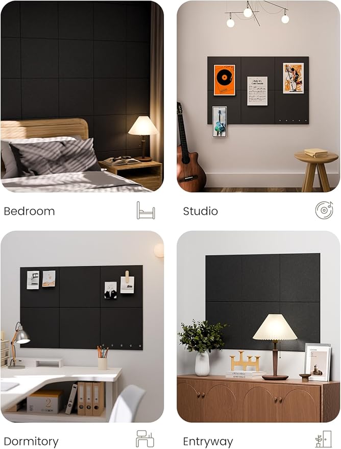 Fluxynara Large Felt Bulletin Board 36" x 24" Cork Board Alternative-6 Pack with 40 Safe Removable Adhesive Tabs, Cork Boards for Walls Cork Board for Home Office Classroom Pin Board - Black