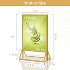 PPH-Sisy Acrylic Sign Holder 5X7 Gold Picture Frame,Double Sided Clear Display Stand , Table Acrylic Stand for Home Office Shop Restaurant (4pcs)