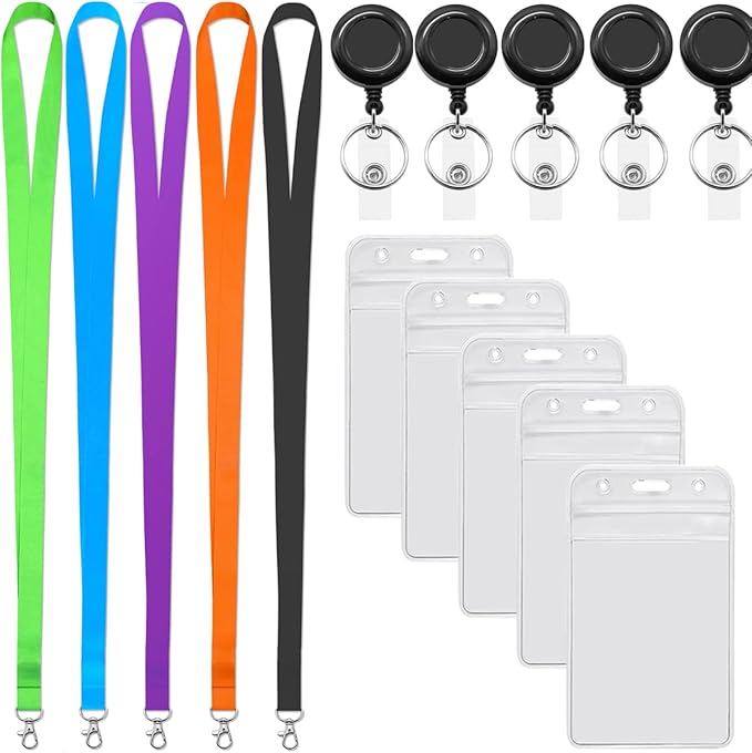YOUOWO 5 Pack 5Colours Lanyards with Vertical ID Badges Holder and Retractable Badge Reels,Neck Lanyard,for Keys Women Teacher Men