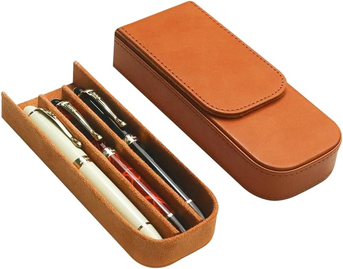 MIVLXLX Leather Triple Pen Case Pencil Pouch Holder for Three Fountain Ballpoint Rollerball Pens and Pencils Gift Choice for Man/Woman/Office (brown)