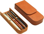 MIVLXLX Leather Triple Pen Case Pencil Pouch Holder for Three Fountain Ballpoint Rollerball Pens and Pencils Gift Choice for Man/Woman/Office (brown)