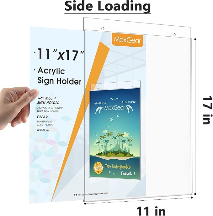 MaxGear Wall Mount Sign Holder 11 x 17 Inch, Clear Plastic Picture Frames with Mounting Screws, Door Sign Holders and Document Display Frame for Home, Office, Store, Vertical, 6 Pack