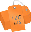 Uniclife 120 Pcs Orange Plastic Tags for Labeling 4.7"x 2 3/8" Plastic Shipping Tag with Wire Writable Waterproof Tag Price Tags with Reinforced Eyelet Blank Hang Label for Luggage, 4.7" L x 2 3/8" W