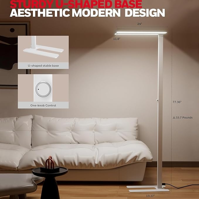 Honeywell 155W LED Floor Lamp - 02E MAX Sunturalux Eye-Care Tall Standing Light, 16000LM 4000K Natural Daylight Reading Lamp for Home Office Bedroom