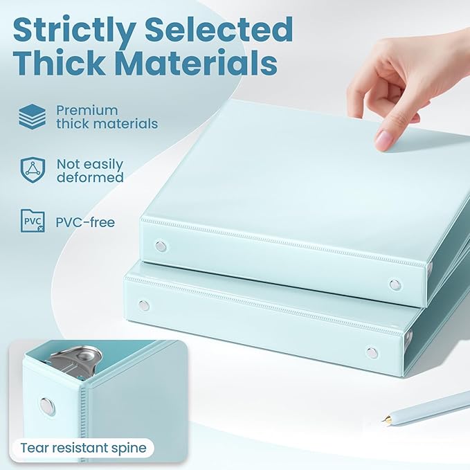 SUNEE 3 Ring Binder 1 Inch 1 Pack, Clear View Binder Three Ring PVC-Free (Fit 8.5x11 Inches) for School or Office Supplies, Pastel Blue