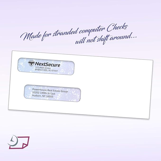 NextDayLabels #8 Double Window Check Envelopes - 100 Pack Ready-Seal Business Envelopes with Security Tint - Self-Sealing Envelopes with Window for Laser Printed Checks - Made in USA