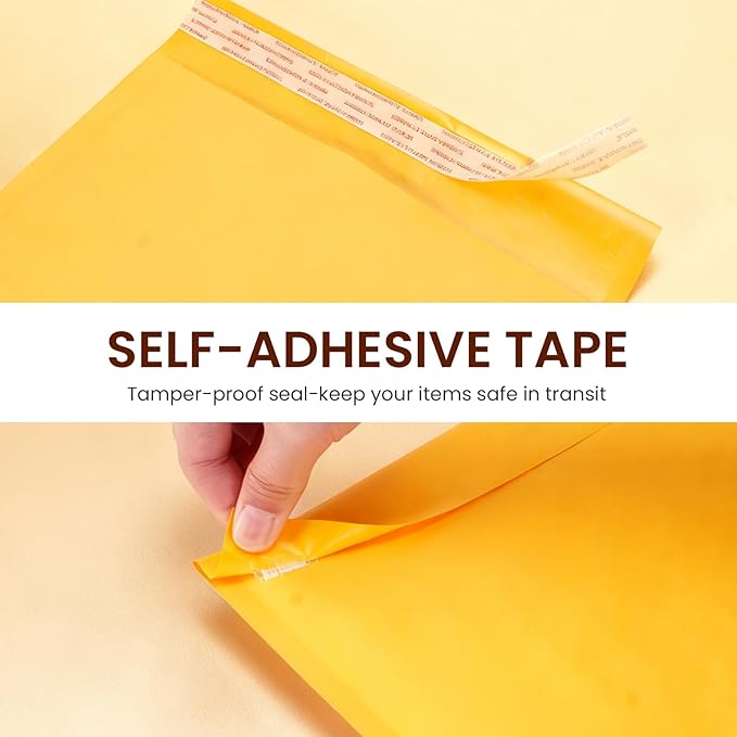 Yellow Kraft Bubble Mailers 8x13.5 Inches (25 Packs) Self-Seal Padded Shipping Envelopes, Bubble Mailers Water-Resistant for Books, Clothing, Ecommerce Shipping