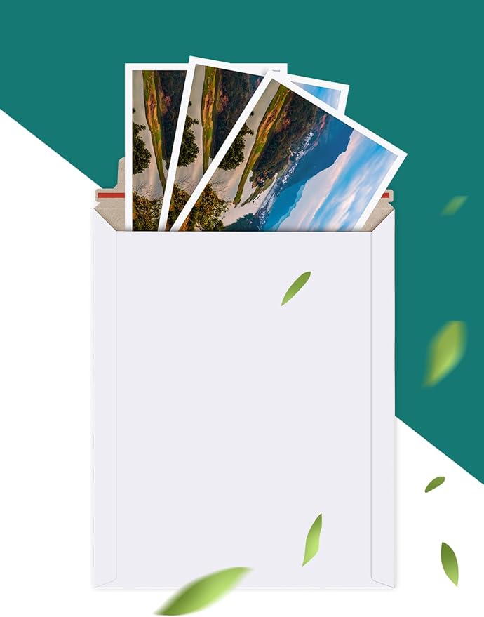 Eupako 9x11.5" 25 Pack Photo Document Mailer White Stay Flat Self-Seal Cardboard Envelopes for CDs, Pictures, Documents, 9.25 x 11.75 Inches