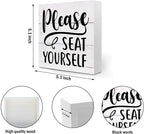 CQM 2 PCs Funny Bathroom Decor, Humorous Bathroom Decorative Sign, Rustic Farmhouse Style, White Wooden Box Sign, 5.1 x 5.1 inches, Wood Material