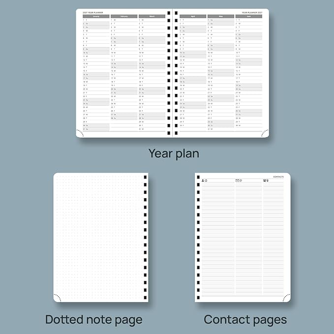 POPRUN 2026 Planner Weekly Notebook (Jan-Dec), Medium 8.5''x 6.5'' - Agenda 2026 Calendar Book with Monthly Tabs, Inner Pocket, Spiral Soft Cover, 100 GSM - Petrol