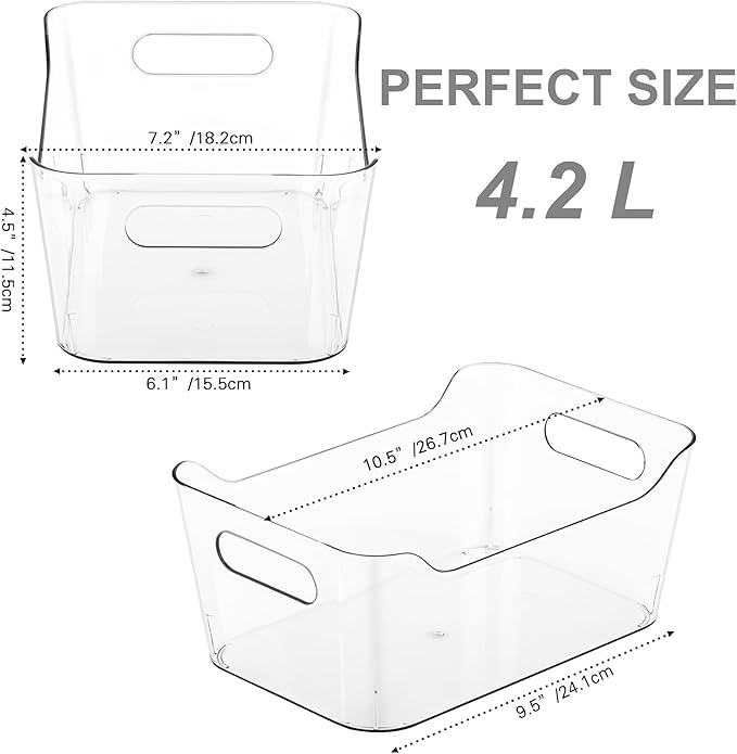 Tiawudi 12 Pack Plastic Storage Bins, Multi-Use Organizer Bins, Pantry Organizer, Clear Storage Containers for Home, Kitchen, Office, Cabinet, Shelf and Fridge Organization