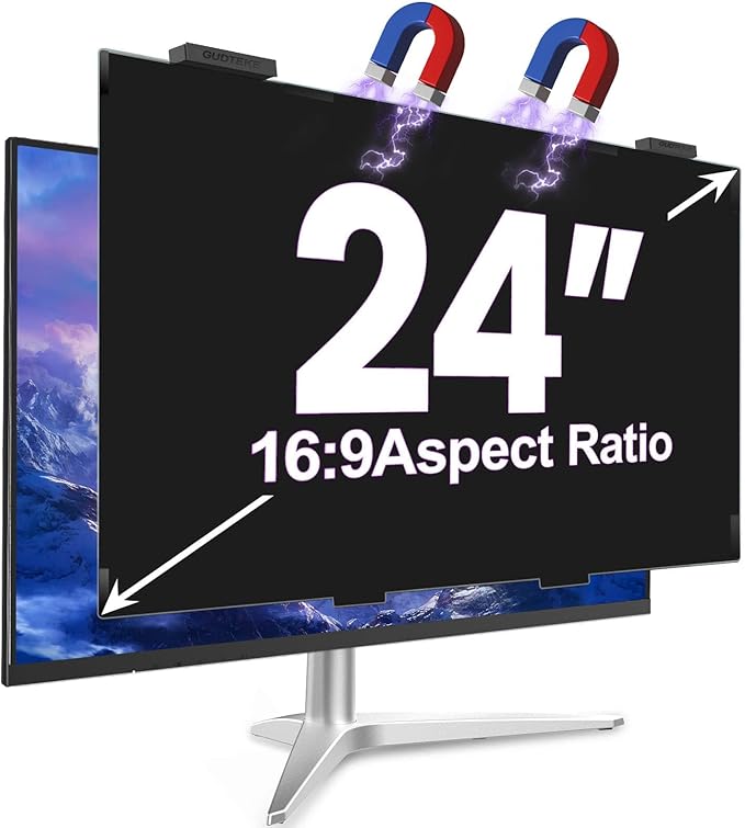 GUDTEKE Magnetic 24 Inch Privacy Screen for Computer Monitor 16:9 Aspect Ratio, Hanging Removable Anti-Blue/Glare Protector Film, Anti Spy Desktop Security Private Filter 24in