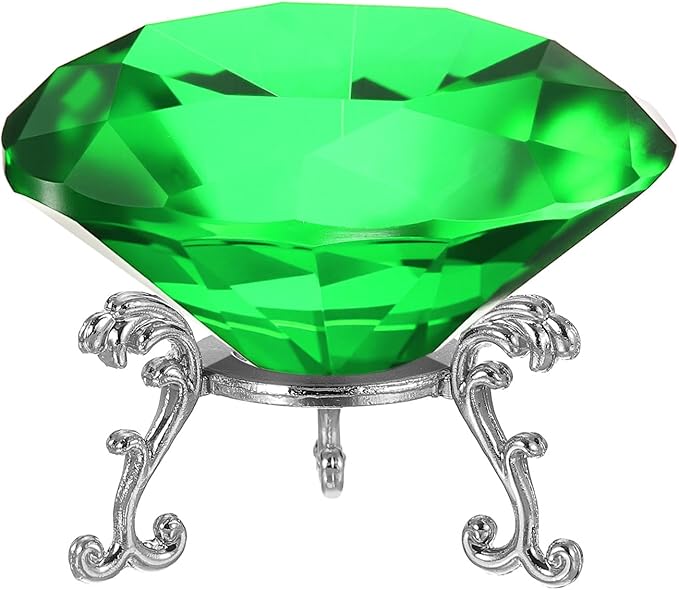 PATIKIL Diamond Crystal Paperweight, 80mm / 3.15" Crystal Paperweight Paper Weight with Silver 19 Metal Base for Home Office Desktop Table Decor Wedding Party Ornaments, Green