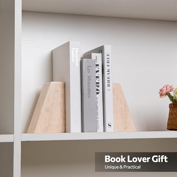 Faticdorr Luxury Marble Bookends for Shelves, 11LB Heavy Duty Marble Book Ends for Heavy Books, Stone Bookends Decorative, Polished, Orange Triangular, Set of 2