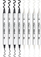 TRANSON 4 Black and 4 White Paint Markers Bold and Fine Dual-tip Acrylic Paint Marker Set for Rock Painting Glass Canvas Wood Leather Ceramic Painting