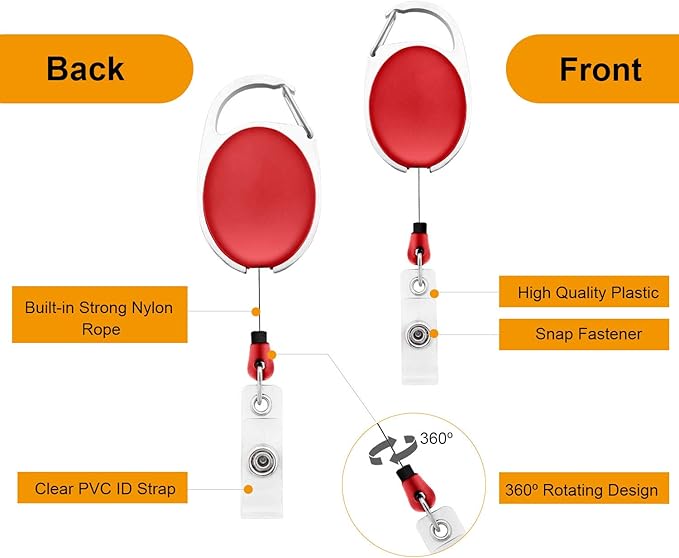 Fushing 20Pcs Retractable ID Badge Holders ID Badge Reels with Clip Retractable Badge Holders for Office Worker Doctor Nurse (Red)