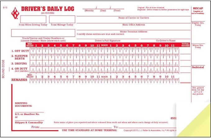 Driver Daily Log Book 10-pk. with Detailed Driver Vehicle Inspection Report & Simplified Recap - Book Format with 31 Sets, 2-Ply with Carbon, 8.5" x 5.5", J. J. Keller & Associates, Inc.