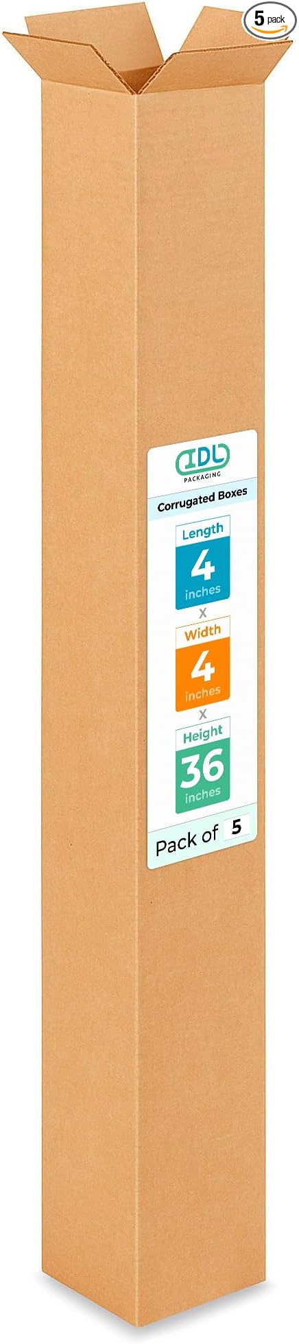 Tall Moving & Shipping Boxes 4 x 4 x 36 inches (5-Pack) - Extra Strength 200 lb vs Regular - Corrugated Strong Packing Boxes for Moving - Cardboard Box for Delivery by IDL Packaging