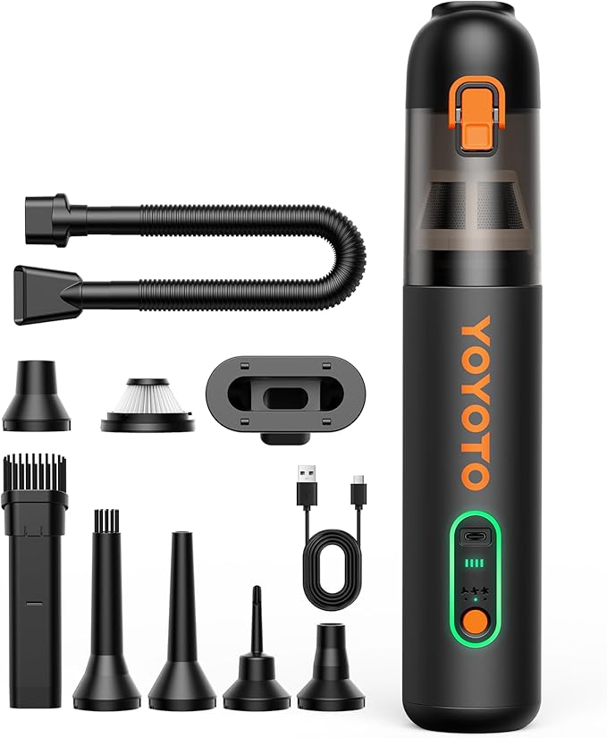 yoyoto Car Vacuum, Handheld Vacuum Cordless with 21000Pa Powerful Suction & 3 Modes, 4-in-1 Portable Hand Held Mini Vacuum Cleaner Rechargeable, Ultra Light for Car Home Office (Black)