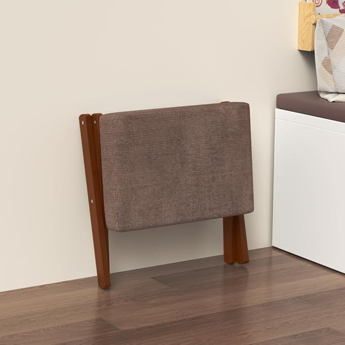 BAMBOOHOMIE Foldable Foot Stool Ottoman, Modern Foot Rest with Bamboo X Legs & Thick Foam Cushion, Folding Foot Stools Small Padded for Bedroom Living Room, Footstool for Chair Couch (Brown - Brown)