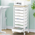 SYKIARIOL Rolling Cart with Drawers,8 Drawer Rolling Cart,Rolling Drawer Cart,Rolling Storage Drawer Cart,White Rolling Cart,Utility Cart with Drawers and Wooden Tabletop