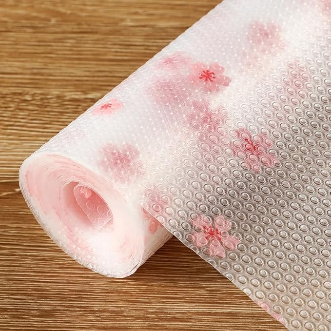 Cherry Blossom Shelf Liner - Non-Adhesive Drawer & Cabinet Liner, Non-Slip Waterproof Kitchen Shelf Paper,Pink Decorative Floral Refrigerator Liner, Easy to Cut & Clean