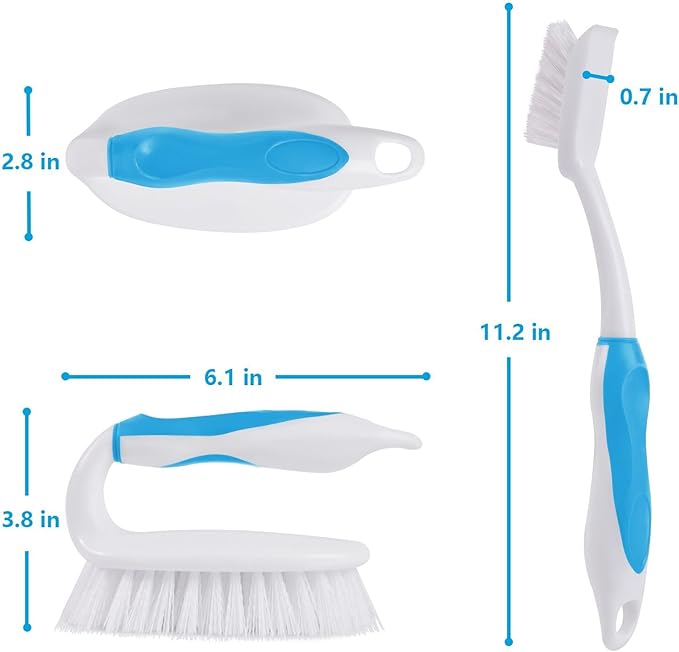 HileSwan Scrub Brush Set, 4 Pack Deep Cleaning Brush Kit - 2 Scrub Brush, 2 Tile & Grout Brush with Built-in Scraper, Household Commercial Scrubber for Floor, Shower, Pool Wall, Tub (Blue)