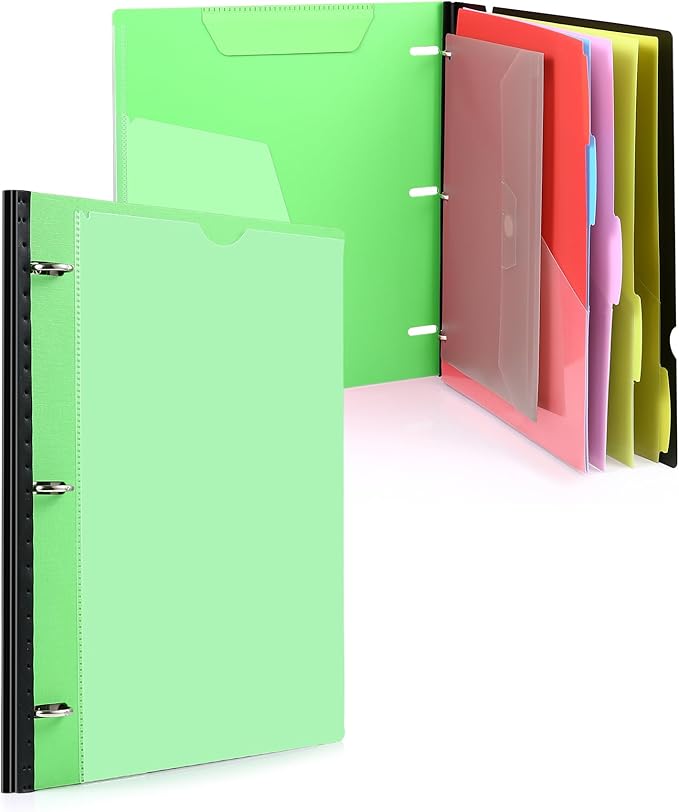 WOT I Telescoping Project Organizer, Refillable Binder with Dividers and Pockets, 13 Pocket Folders, 1 Inch 3 Ring Binder, Green