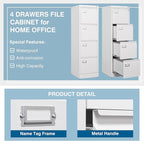 PEUKC 4-Drawer File Cabinet, 16.3" Deep Vertical Filing Cabinet with Lock, Metal File Cabinet for Home Office, Anti-Tip 4 Storage Drawers for Letter/Legal/A4/F4 Size (Assemble Required, White)