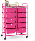 GLACER 10 Drawer Rolling Cart, Storage Cart with Lockable Whieels & Metal Frame, Trolley for Art Craft Oganizer, Mobile Utility Cart for Office, School, Classroom, Kitchen (Hot Pink)