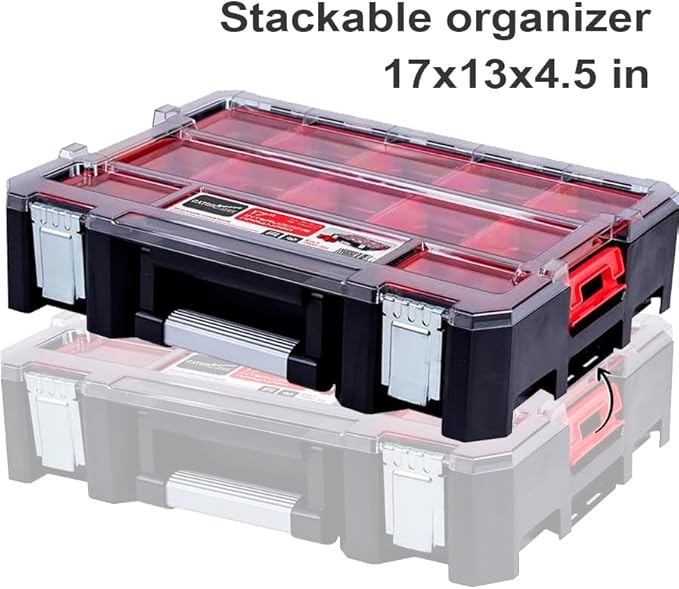 Deep Tray Organizer Box – Heavy-Duty Tool Storage Case with 15 Removable Cups – Hardware, Plumbing, Electrical Connector Container for Garage, Jobsite, or Workshop