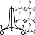 HENABLE 6PCS Premium Black Iron Plate Stands for Display 4 Inch, Decorative Solid Metal Plate Holders for Displaying, Mini Easel, Frame, Book, Card, Plaque, Bowl, Picture Stands for Display