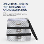 Soul & Lane Black and White Decorative Storage Boxes with Lids for Organizing, Set of 3 Jumbo Scrapbook Storage Boxes for Documents, Keepsakes, Memories, Modern Trellis