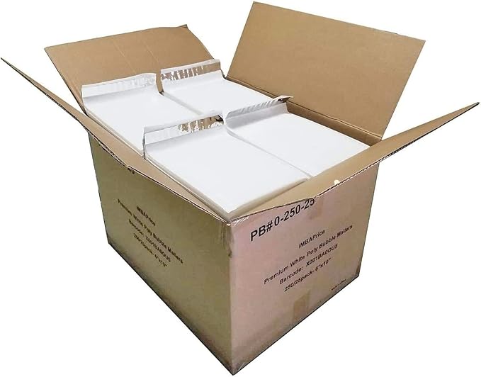 iMBAPrice 6x10 Inch White Poly Bubble Mailers, 250-Pack #0 Self-Seal Padded Envelopes, Waterproof, Opaque Mailing Bags for Small Business Shipping, Jewelry, Makeup & Small Items