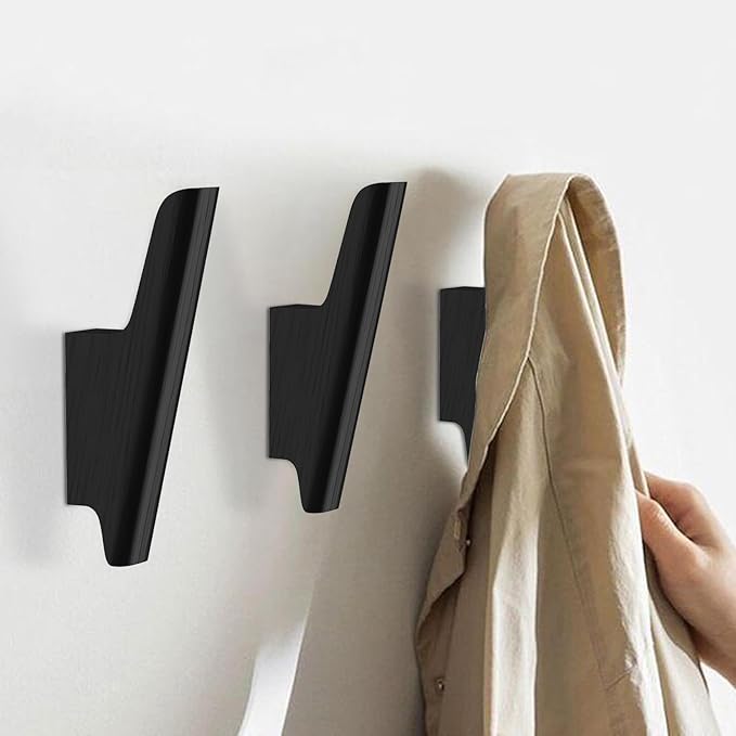 FCOWK Wood Wall Hooks 4 Pack Coat Hooks Wall Mount Black Wooden Hooks for Hanging Hat, Bag, Backpack, Rustic Coat Hooks for Wall, Wood Towel Hooks for Bathrooms and Entryway Hooks (Black)