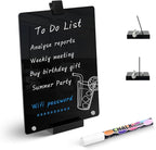 Kivsty Acrylic Black Dry Erase Board with Stand - 12” x 8” Small Desktop Whiteboard with Marker, Reusable Desk Blackboard, to-Do List, Planner, Memo Clipboard, Menu Board for Office, Home, Bar