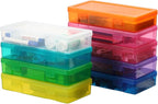 novelinks Stackable Plastic Clear Storage Box Containers with Latching Lid - Art Craft Supply Organizer Storage Containers for Pencil Box, Crayon, Beads, Jewelry (9 Pack Medium -Color)