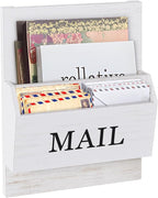 SeekElegant Mail Organizer Wall Mounted, 2-Slot Mail Holder for Wall, Wood Hanging Mail Organizer, File Paper Letter Envelope Bill Holder for Office Home Entryway (White)