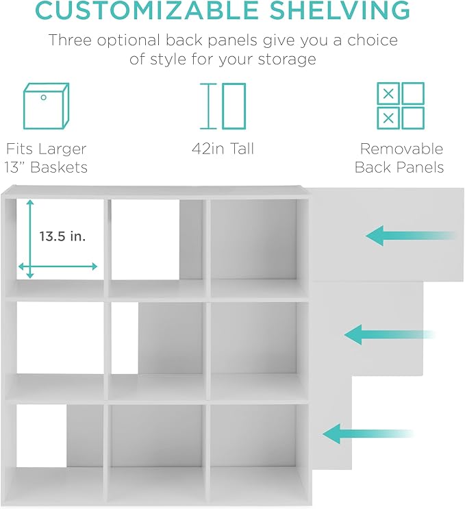 Best Choice Products 9-Cube Storage Organizer, 13.5in Shelf Opening, Bookcase, Display Shelf, Customizable w/ 3 Removable Back Panels – White