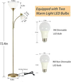Floor Lamp, Dimmable Standing lamp, Stepless Dimming Brightness, Included 9W and 5W LED Bulbs, Industrial Floor Lamp for Living Room, Bedroom, Office, Reading