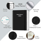 Daily Planner 2026 Full Page Per Day- 2026 Daily & Monthly Planner from January 2026 to December 2026, Day Planner 2026 with 12 Months Tabs, 8.5" x 11", Black