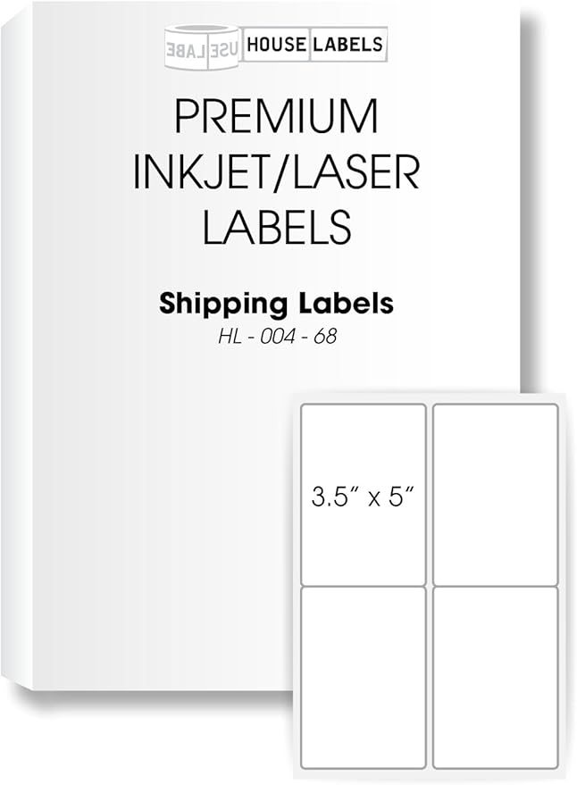 HOUSELABELS 4-up Shipping Labels (3-1/2" x 5") for Laser and Inkjet Printers, 2300 Sheets