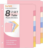 SUNEE 8 Tab Binder Dividers,Plastic Dividers for 3 Ring Binder,3 Ring Binder Dividers with Tabs for School Office Home Supplies,Pastel Color, 2 Set