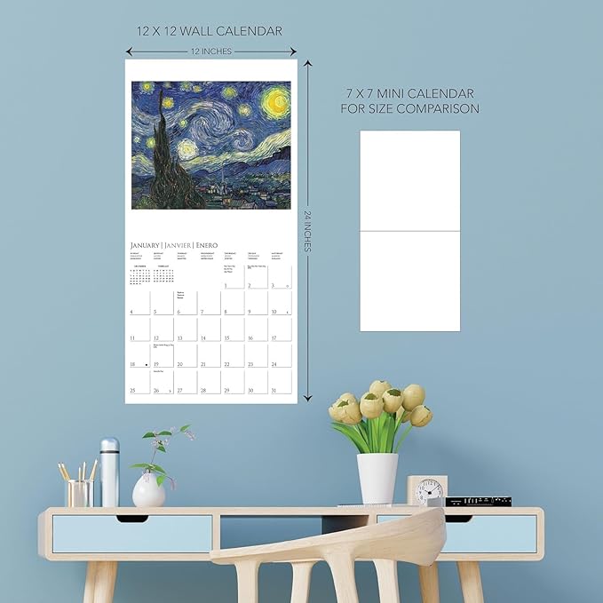 Graphique 2026 van Gogh Wall Calendar | 12” x 12” | Thick Paper | Home & Office Organizer | Large Monthly Grid | 3 Languages & Marked Holidays | 4 Month Preview Page for 2027