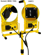 25000 Lumen Work Lights with Stand, Dual Head LED Work Light with USB & Socket, Waterproof Portable Lights with Individual Switch, Led Flood Light with 72 Inch Adjustable Metal Telescoping Tripod