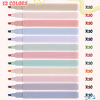 Marspark 120 Pcs Highlighters Bulk Chisel Tip Aesthetic 12 Assorted Colors No Bleed Cute Soft Color Marker Pens for Journal Planner Notes School Study Office Supplies
